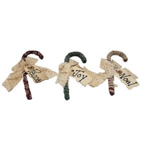 Primitive Candy Cane Ornament Set 3 Fabric Farmhouse Country Joy Noel Peace #17